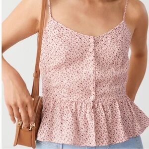 & OTHER STORIES button front floral jacquard flounce tank pink feminine size 4